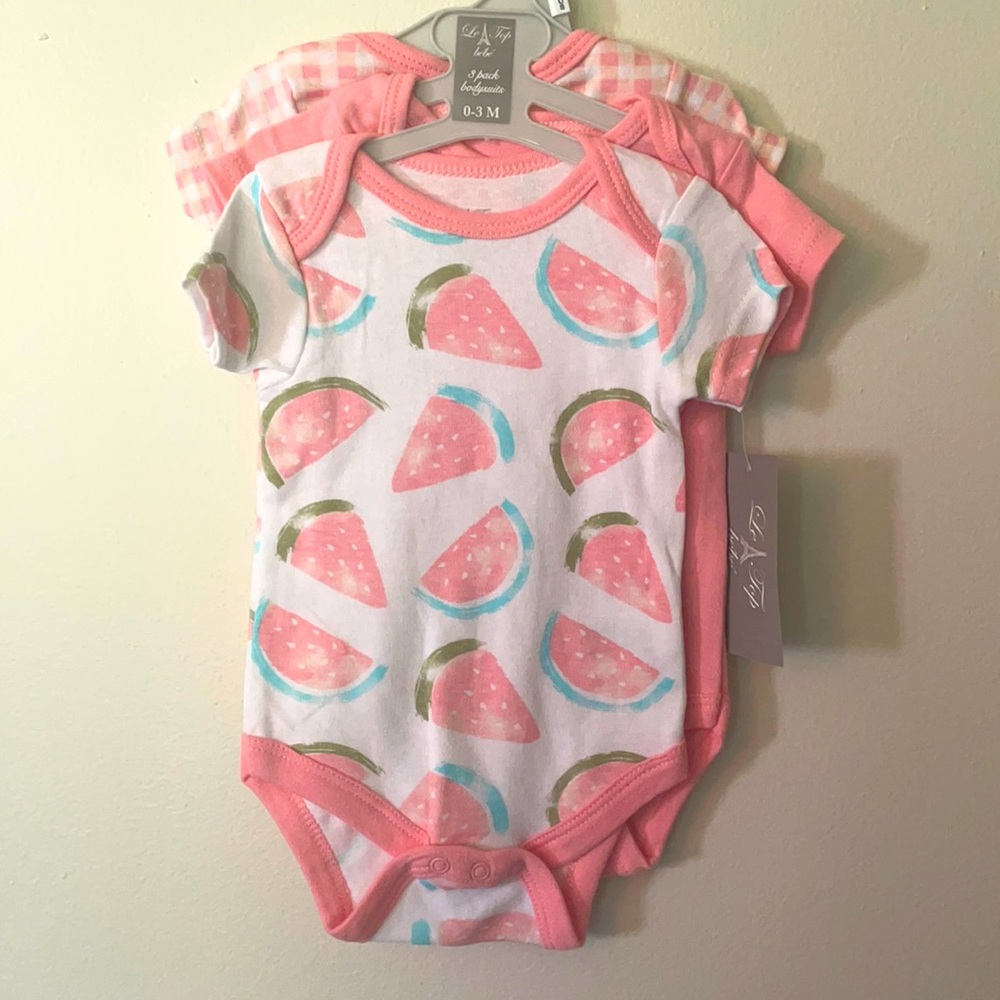 3 pack of LeTop pink patterned onesies